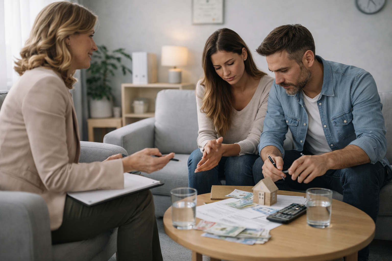 Illustration of a person sitting at a table, looking at a document with a magnifying glass