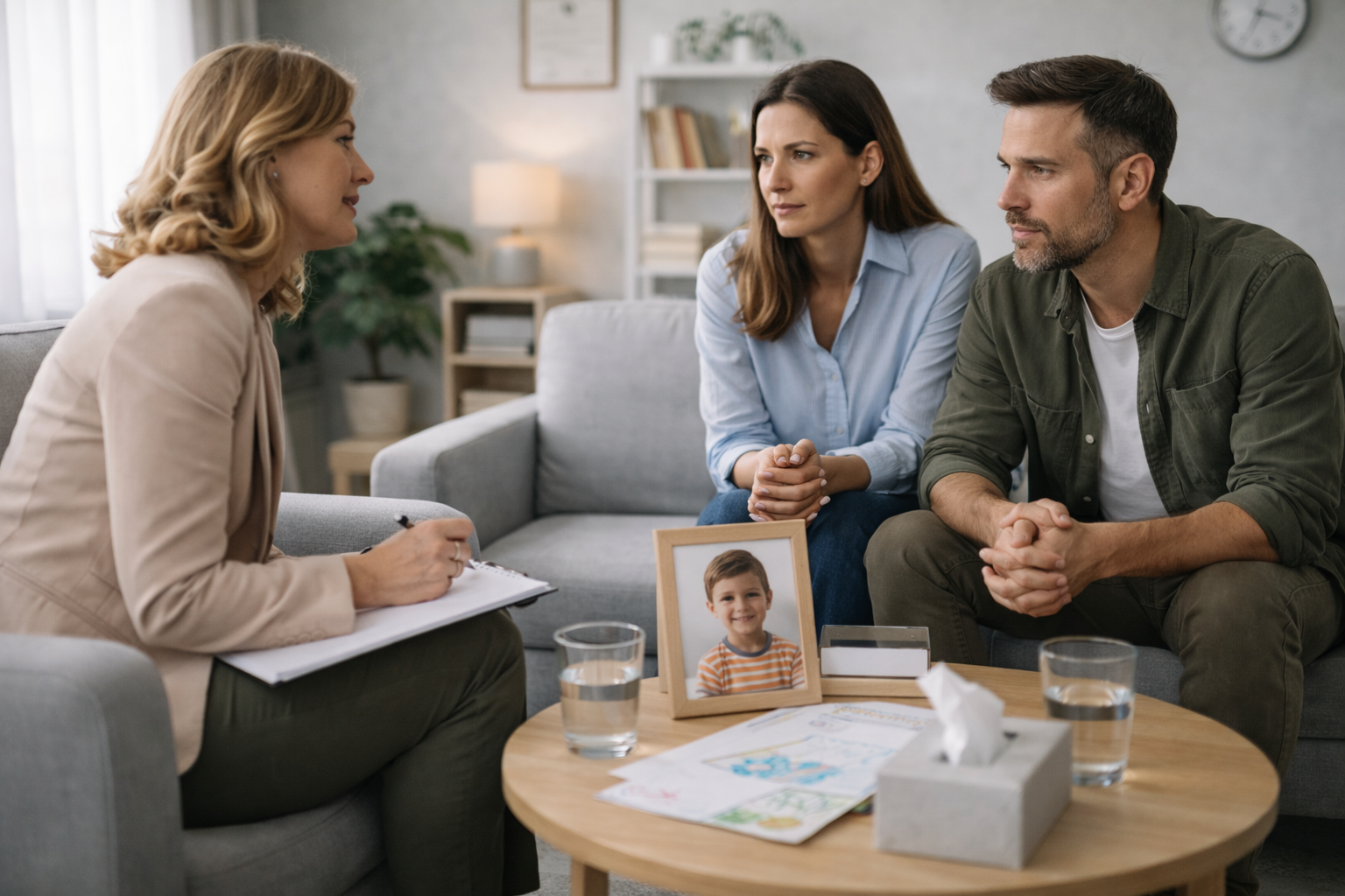 Illustration of a parent and child sitting together, looking at a book