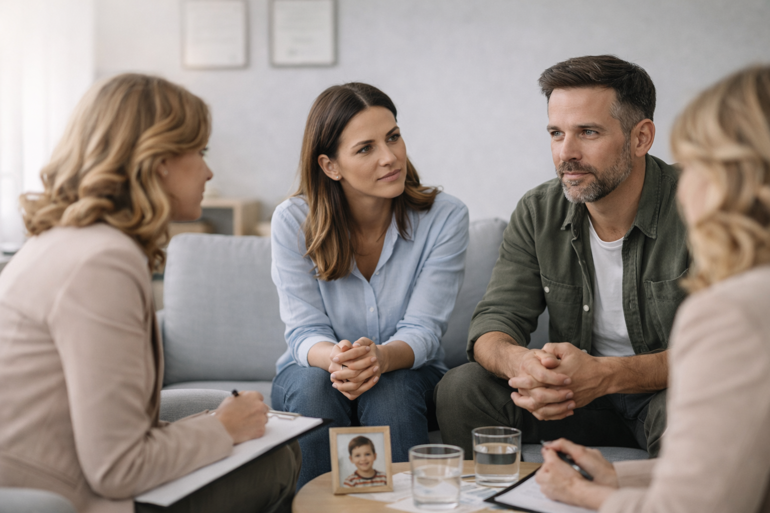 Illustration of a person sitting at a table, looking at a document with a magnifying glass
